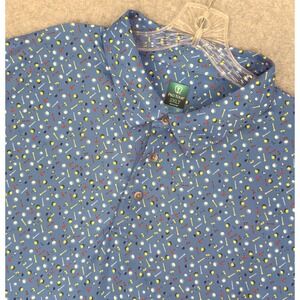 NEW! Pro Tour Polo Shirt Men 2XLT Blue Golf Print Coolplay Short Sleeve Novelty